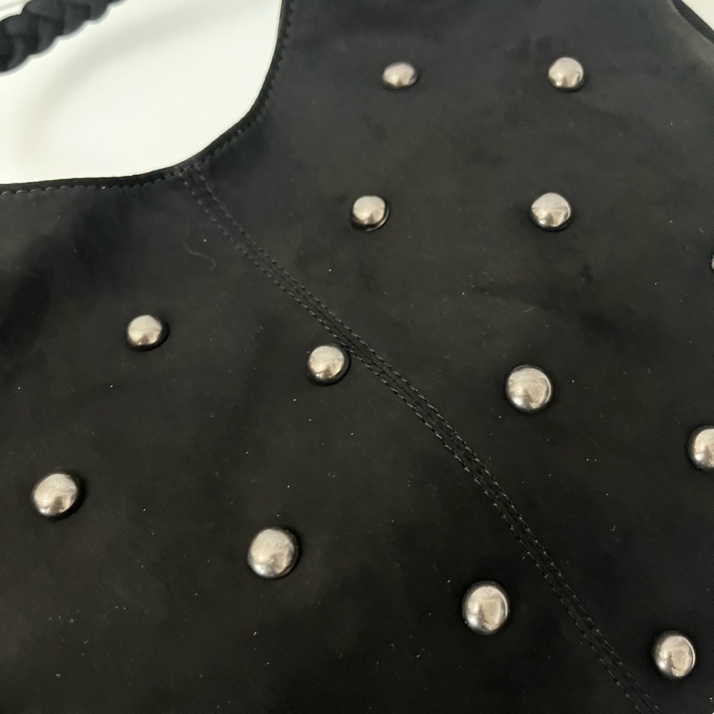 NWT Current Mood Black Studded Faux Suede Hobo Shoulder Bag Dolls Kill Oversized - Picture 7 of 10